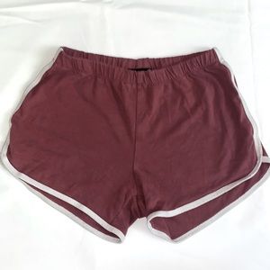 comfy shorts, small, light maroon with white stripes